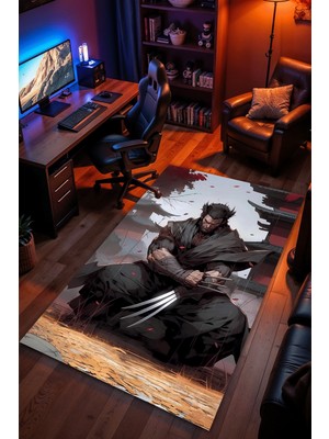 Charmbi Samuray Wolverine Halı Kaymaz Taban Kadife Dokulu Makinede Yıkanabilir Genç Odası Halısı Yolluk