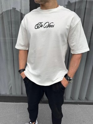 Hobilinka Erkek Baskılı T-Shirt Kısa Kol Bisiklet Yaka Regular Fit Rahat Kalıp Günlük Tişört - Beyaz