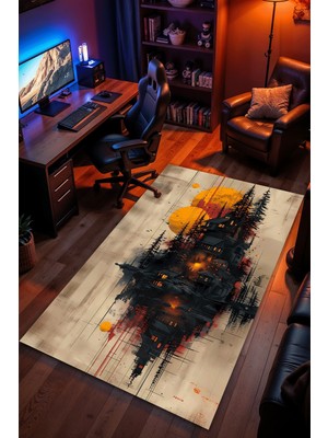 Charmbi Göl Manzarası Halı Kaymaz Taban Kadife Dokulu Makinede Yıkanabilir Genç Odası Halısı Yolluk