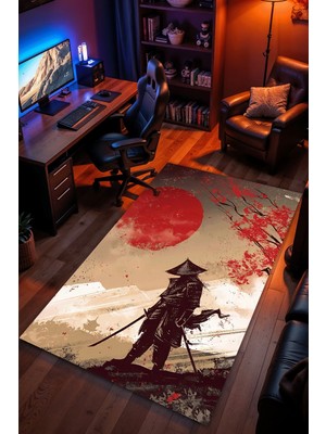 Charmbi Yalnız Samuray Halı Kaymaz Taban Kadife Dokulu Makinede Yıkanabilir Genç Odası Halısı Yolluk