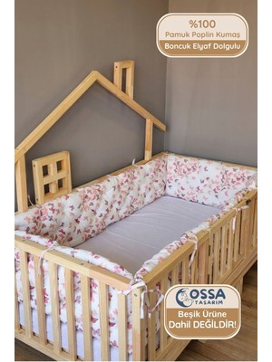 Yasetex Tasarım Montessori ve Beşik Için 4 Kenar Koruma Seti Kelebek Desen Pamuk Poplin Kumaş