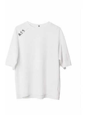 Hobilinka Erkek Baskılı T-Shirt Kısa Kol Bisiklet Yaka Regular Fit Rahat Kalıp Günlük Tişört - Beyaz