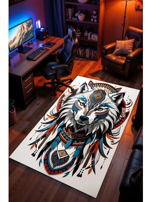 Charmbi Koruyucu Kadim Kurt Halı Kaymaz Taban Kadife Dokulu Makinede Yıkanabilir Genç Odası Halısı Yolluk