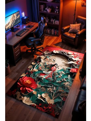 Charmbi Mulan Temalı Halı Kaymaz Taban Kadife Dokulu Makinede Yıkanabilir Genç Odası Halısı Yolluk