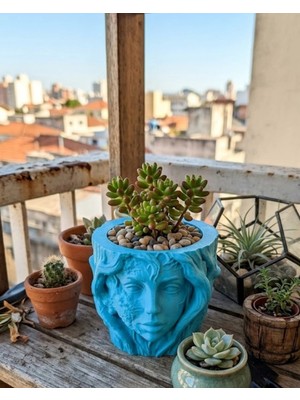 Flamex Minimalist Kadın Yüzü Heykel Tasarımlı 3D Dekoratif Saksı Vazo