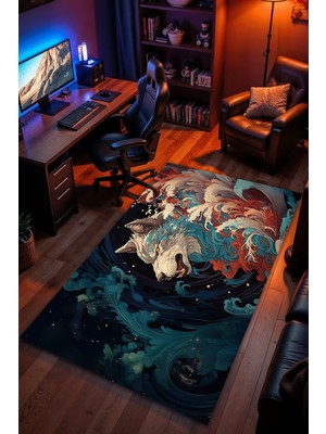 Charmbi Savaşçı Kadim Kurt Halı Kaymaz Taban Kadife Dokulu Makinede Yıkanabilir Genç Odası Halısı Yolluk