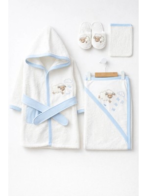 Rain Baby Erkek Çocuk Bornoz Set 4 Parça Silgi,terlik, Havlu ve Bornoz