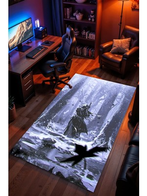 Charmbi Samuray Ronin Temalı Halı Kaymaz Taban Kadife Dokulu Makinede Yıkanabilir Genç Odası Halısı Yolluk