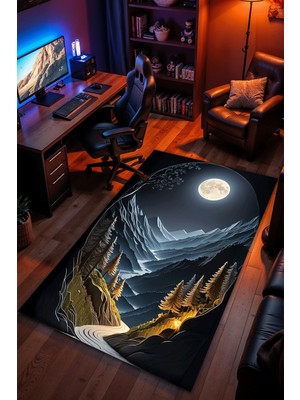 Charmbi Huzur Vadisi Halı Kaymaz Taban Kadife Dokulu Makinede Yıkanabilir Genç Odası Halısı Yolluk