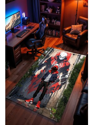 Charmbi Örümcek Adam Temalı Halı Kaymaz Taban Kadife Dokulu Makinede Yıkanabilir Genç Odası Halısı Yolluk