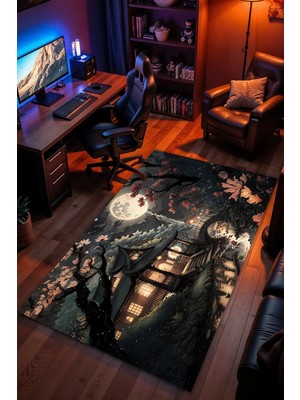 Charmbi Huzur Vadisi Gece Halı Kaymaz Taban Kadife Dokulu Makinede Yıkanabilir Genç Odası Halısı Yolluk