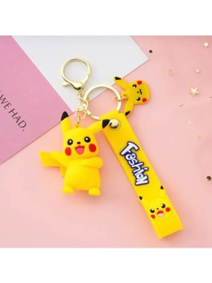 Abnturk 3D Lüks Pokemon Pikachu Silikon Anahtarlık ve Çanta Aksesuarı