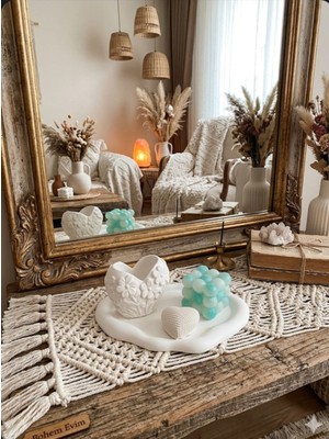 Doğal 3'lü Dekoratif Beton Obje ve Bubble Mum Seti – Özel Tasarım Hediye Seti