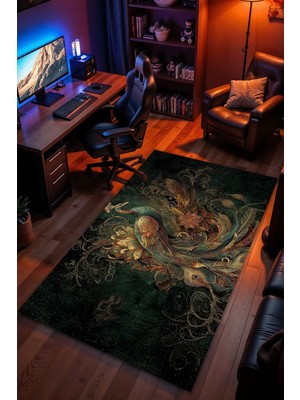 Charmbi Tavuskuşu Halı Kaymaz Taban Kadife Dokulu Makinede Yıkanabilir Genç Odası Halısı Yolluk