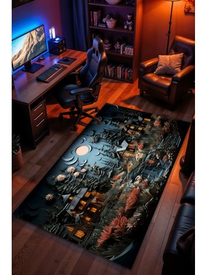 Charmbi Ormandaki Kulübe Halı Kaymaz Taban Kadife Dokulu Makinede Yıkanabilir Genç Odası Halısı Yolluk