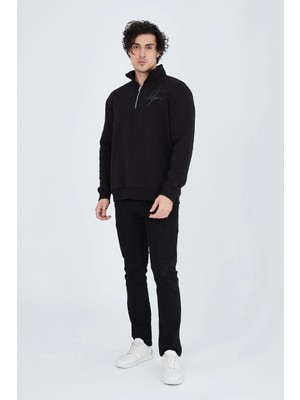 Hsc Bilişim Yarım Fermuarlı Baskılı Sweat - Siyah