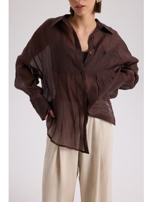 Mai Darya Kırışık Detay Kahve Gömlek