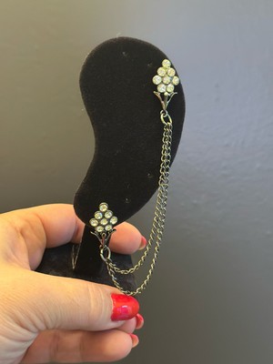 Gönülden Tasarım Füme Zirkon Taşlı Ikili Tek Kulak Kadın Küpe Zircir Boy 11 cm