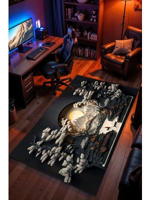 Charmbi Beyaz Gün Doğumu Halı Kaymaz Taban Kadife Dokulu Makinede Yıkanabilir Genç Odası Halısı Yolluk