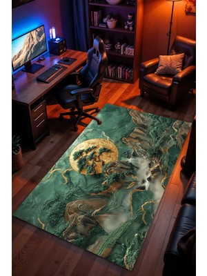 Charmbi Yeşim Vadisi Halı Kaymaz Taban Kadife Dokulu Makinede Yıkanabilir Genç Odası Halısı Yolluk