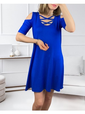 Civetta Dekolteli Bağcık Detay Viskon Kumaş Elbise