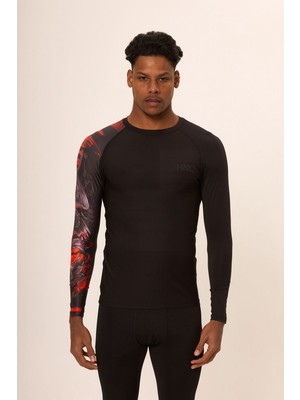 Hnc Sport Kartal Erkek Uzun Kol Tek Kol Dijital Baskılı Compression Fitness Gym Spor Body Tshirt