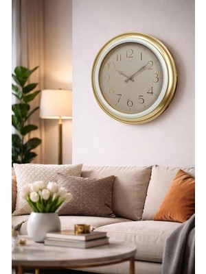 Galaxy Gold Kasa Krem Cerceve Duvar Saati 44.5 cm