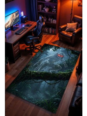 Charmbi Predator Temalı Halı Kaymaz Taban Kadife Dokulu Makinede Yıkanabilir Genç Odası Halısı Yolluk