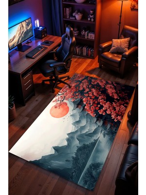 Charmbi Göl Manzarası Halı Kaymaz Taban Kadife Dokulu Makinede Yıkanabilir Genç Odası Halısı Yolluk