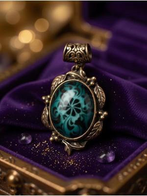 Anka Select El Yapımı Vintage Kolye Ucu | Turkuaz Desenli Oval Taş | Antik Bronz Kaplama Şık Takı | Etnik & Bohem Stil