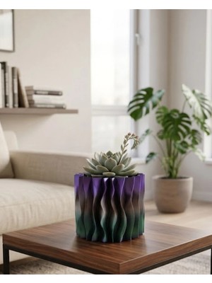 Shopwave Modern Dalgalı Tasarımlı Mor 3D Dekoratif Vazo Ev Ofis Dekoru