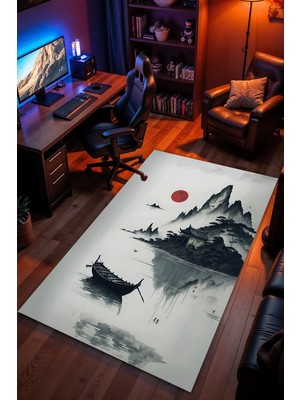 Charmbi Issız Ada Temalı Halı Kaymaz Taban Kadife Dokulu Makinede Yıkanabilir Genç Odası Halısı Yolluk