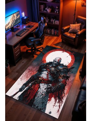 Charmbi God Of War Temalı Halı Kaymaz Taban Kadife Dokulu Makinede Yıkanabilir Genç Odası Halısı Yolluk