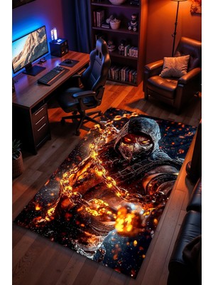 Charmbi Scorpion Mortal Combat Halı Kaymaz Taban Kadife Dokulu Makinede Yıkanabilir Genç Odası Halısı Yolluk