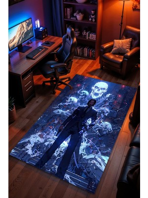 Charmbi John Wick Temalı Halı Kaymaz Taban Kadife Dokulu Makinede Yıkanabilir Genç Odası Halısı Yolluk