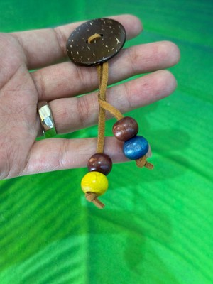 Gönülden Tasarım Bambu Deri Püsküllü Ahşap Boncuklu Broş Yaka Iğnesi Giyim Aksesuarı 2 cm