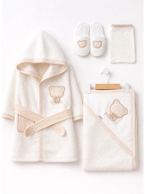 Rain Baby Erkek Çocuk Bornoz Set 4 Parça Silgi,terlik, Havlu ve Bornoz