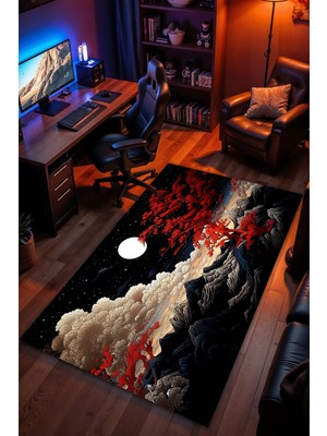 Charmbi Ay Işığında Yalnız Halı Kaymaz Taban Kadife Dokulu Makinede Yıkanabilir Genç Odası Halısı Yolluk