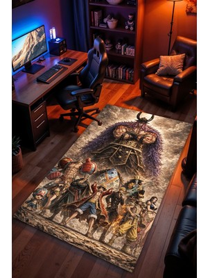 Charmbi One Piece Temalı Halı Kaymaz Taban Kadife Dokulu Makinede Yıkanabilir Genç Odası Halısı Yolluk