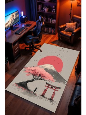 Charmbi Japonya Temalı Halı Kaymaz Taban Kadife Dokulu Makinede Yıkanabilir Genç Odası Halısı Yolluk