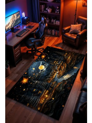 Charmbi Rüya Kasabası Halı Kaymaz Taban Kadife Dokulu Makinede Yıkanabilir Genç Odası Halısı Yolluk