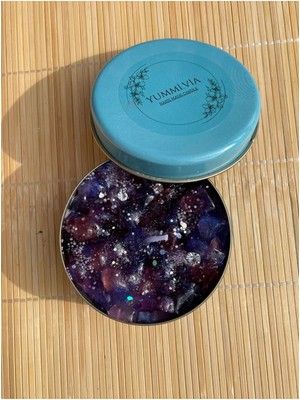 YummiVia Galaksi Mum I Taşlı Turkuaz Teneke Kokulu Soya ve Jel Mix Mum