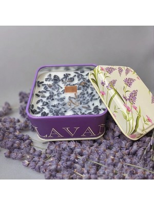 YummiVia Lavanta Resimli Lavanta Çiçeği ve Lavanta Kokulu %100 Bitkisel Aromaterapi Teneke Mum