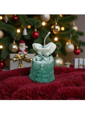 YummiVia Çam Kokulu %100 Bitkisel Mum, Yeşil Renkli, Çam Ağaçlı Mum, Kış Temalı Hediyelik Mum