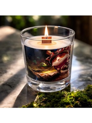 YummiVia Lol Temalı Ahşap Fitilli Cam Mum | Oyuncu Odası Dekoru | Gamer Hediye