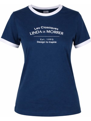 Trender Linda O Yaka Relaxed Fit Indigo Kadın T-Shirt 26YDT1000016
