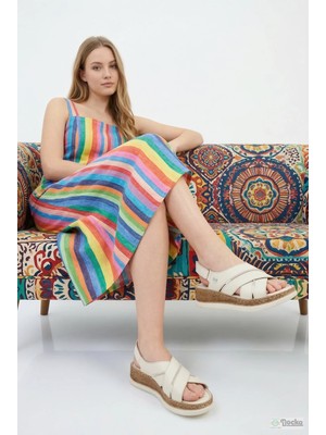 Mammamia Kadın Hakiki Deri Ortopedik Yumuşak Hafif Düz Kalın Taban Günlük Sandalet M27YS/2365