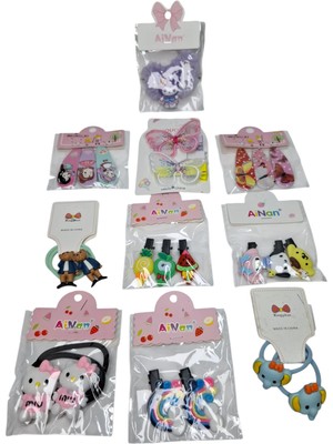 Spteks Kız Çocuk Sevimli Karakterler Lastikli ve Pens Toka Çeşitleri 10 Lu Set