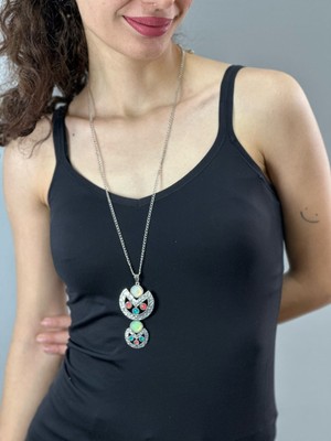 Gönülden Tasarım Renkli Otantik Etnik Uzun Kadın Kolye 44 cm