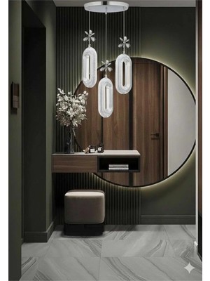 Aura Lighting Aura Lıghtıng Krom Elips 3'lü Sarkıt 3 Renk LED Modern Salon/antre/oda Avizesi (Beyaz Sarı Günışığı)